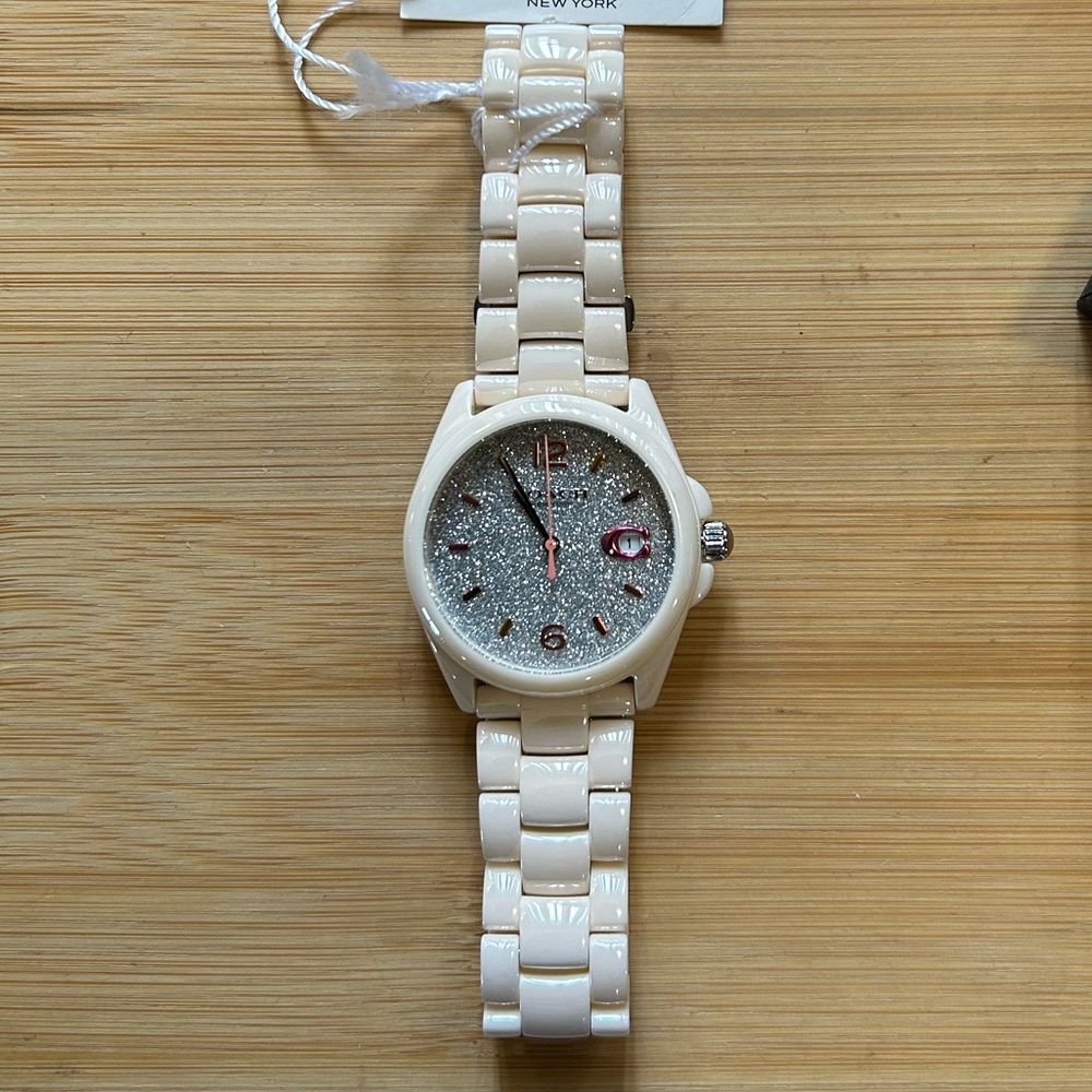 Coach Greyson Watch With 36mm Silver Sparkley Face & Light Pink Ceramic … - Picture 2 of 6